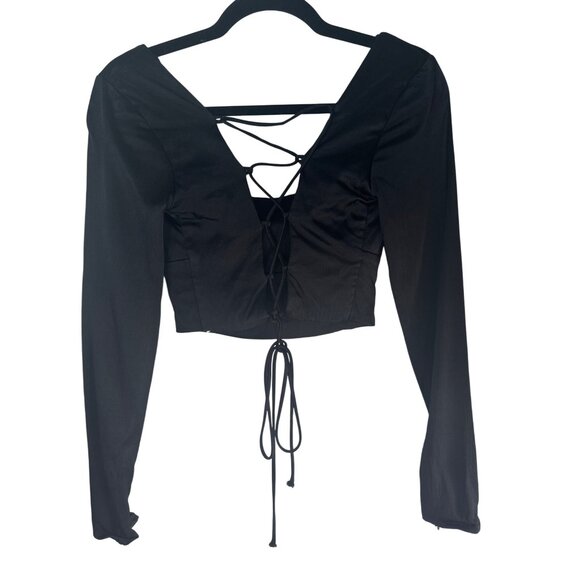 2/$30 ZARA Medium Black Lace-Up Back Crop Top - Picture 12 of 14